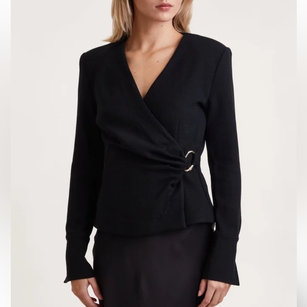 ANINE BING Joey Wrap Blouse Top Black Size Small Quiet Luxury
